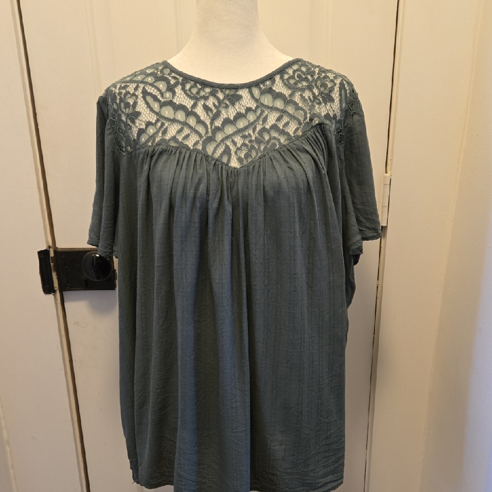 Torrid Teal Lace Yoke Blouse 3X